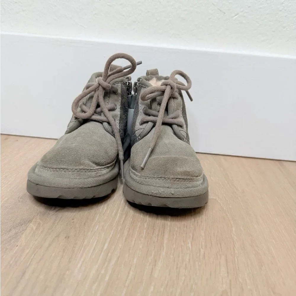 Grey UGG Boots Lace Up Ties + Side Zipper. Toddler size 8